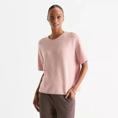 Stylus Womens Crew Neck Short Sleeve Pullover Sweater