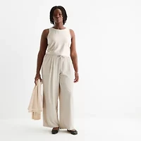 Stylus Womens Plus Mid Rise Wide Leg Palazzo Pant