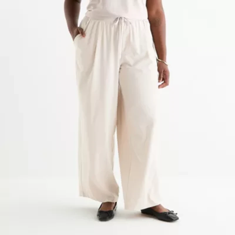 Stylus Womens Plus Mid Rise Wide Leg Palazzo Pant