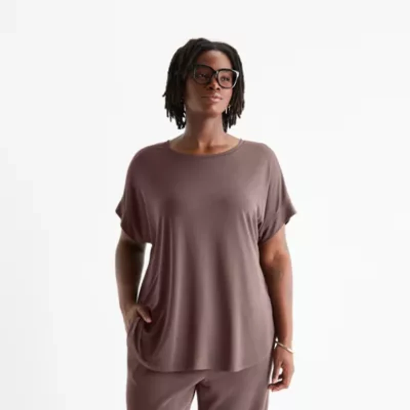 Stylus Womens Crew Neck Short Sleeve Plus T-Shirt