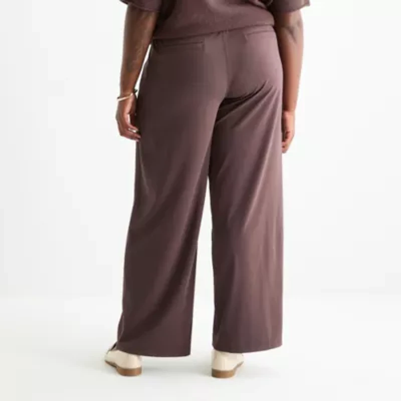 Stylus Womens Plus Wide Leg High Rise Pull-On Pant