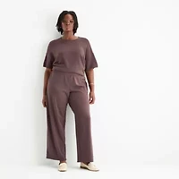 Stylus Womens Plus Wide Leg High Rise Pull-On Pant