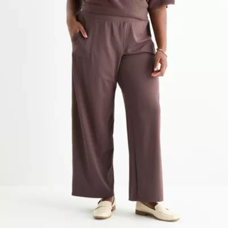 Stylus Womens Plus Wide Leg High Rise Pull-On Pant