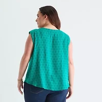 Liz Claiborne Plus Womens Crew Neck Short Sleeve Shell