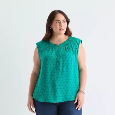 Liz Claiborne Plus Womens Crew Neck Short Sleeve Shell