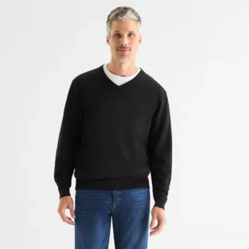 St. John's Bay Fine Gauge Mens V Neck Long Sleeve Pullover Sweater