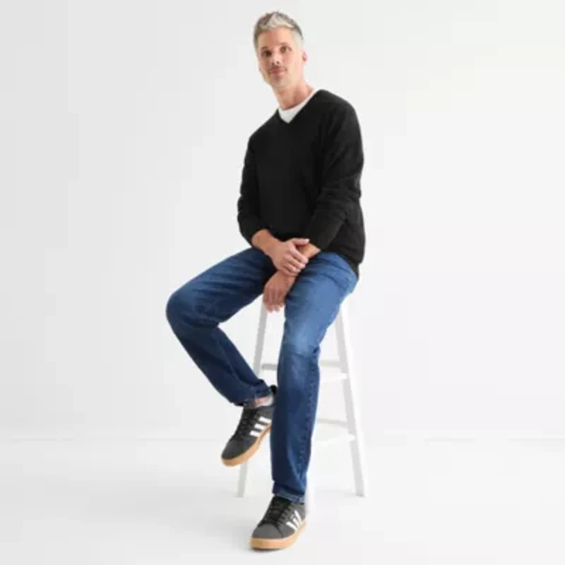 St. John's Bay Fine Gauge Mens V Neck Long Sleeve Pullover Sweater