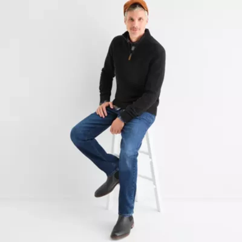 St. John's Bay Mens Mock Neck Long Sleeve Quarter-Zip Pullover Sweater