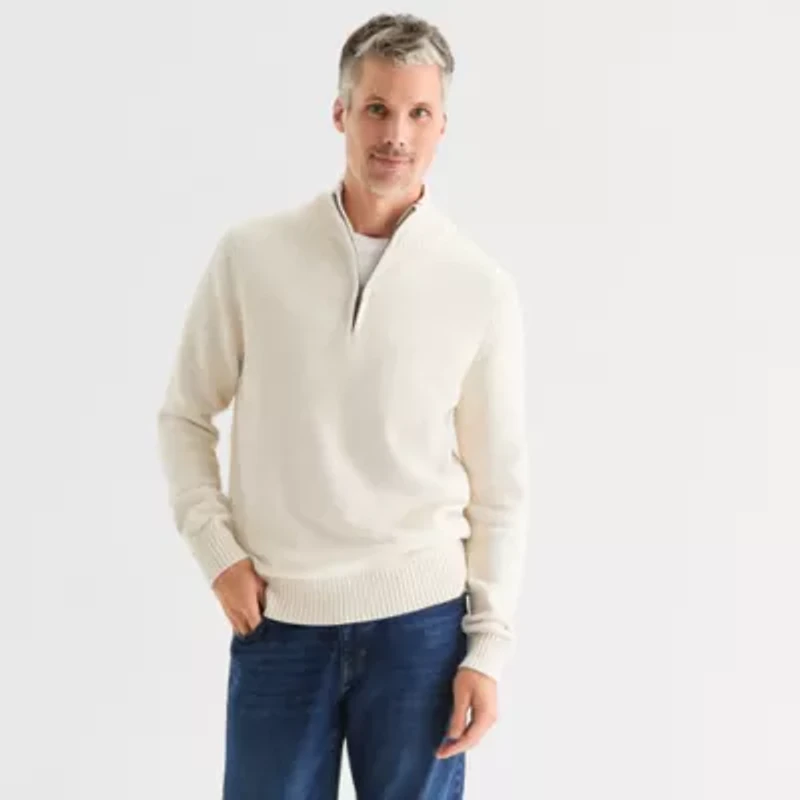 St. John's Bay Mens Mock Neck Long Sleeve Quarter-Zip Pullover Sweater