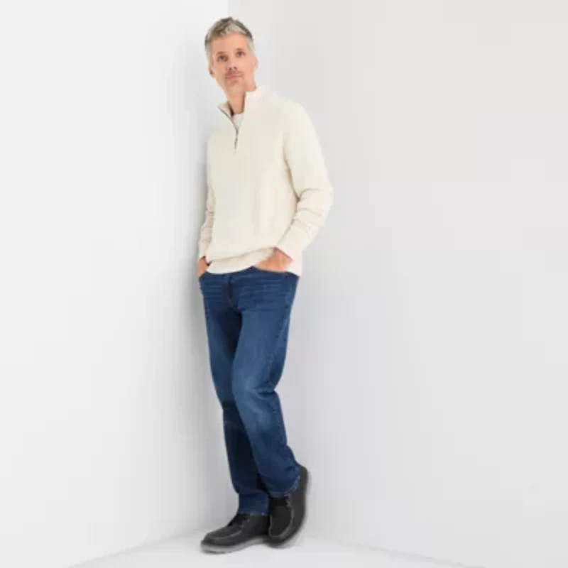 St. John's Bay Mens Mock Neck Long Sleeve Quarter-Zip Pullover Sweater