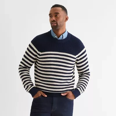 St. John's Bay Raglan Waffle Mens Crew Neck Long Sleeve Pullover Sweater