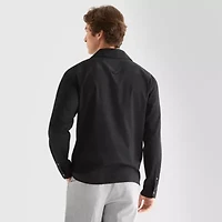 J. Ferrar Sateen Johnny Collar Popover Mens Relaxed Fit Long Sleeve Polo Shirt