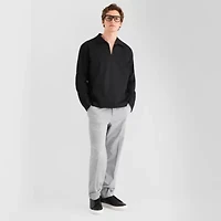 J. Ferrar Sateen Johnny Collar Popover Mens Relaxed Fit Long Sleeve Polo Shirt