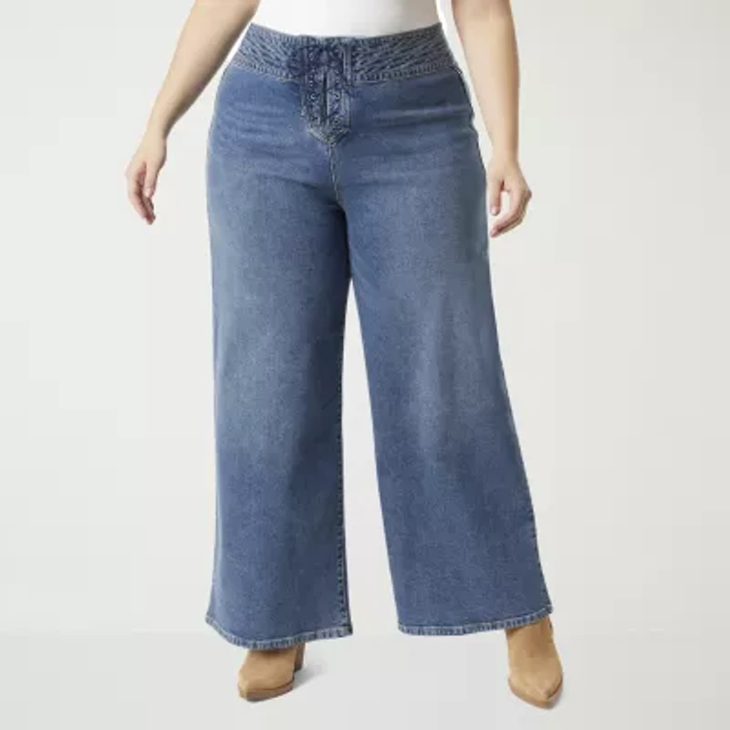 JS Jessica Simpson Womens Wide Leg High Rise Modern Fit Plus Trouser