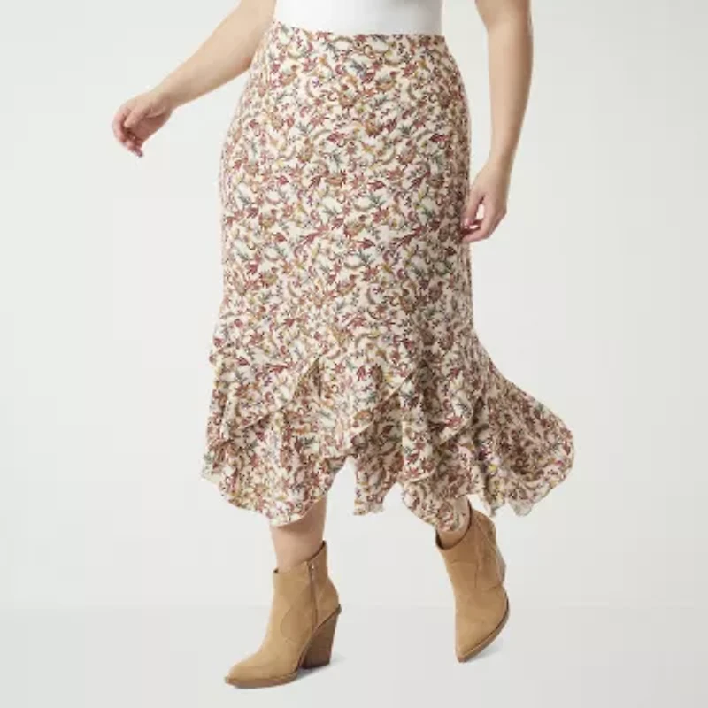 JS Jessica Simpson Dobby Womens Midi Plus A-Line Skirt