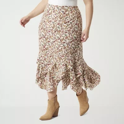 JS Jessica Simpson Dobby Womens Midi Plus A-Line Skirt