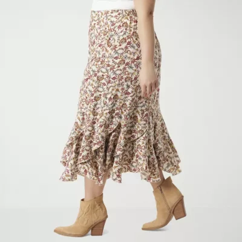 JS Jessica Simpson Dobby Womens Midi Plus A-Line Skirt
