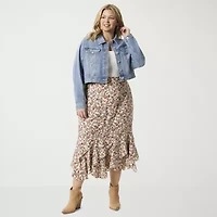 JS Jessica Simpson Dobby Womens Midi Plus A-Line Skirt