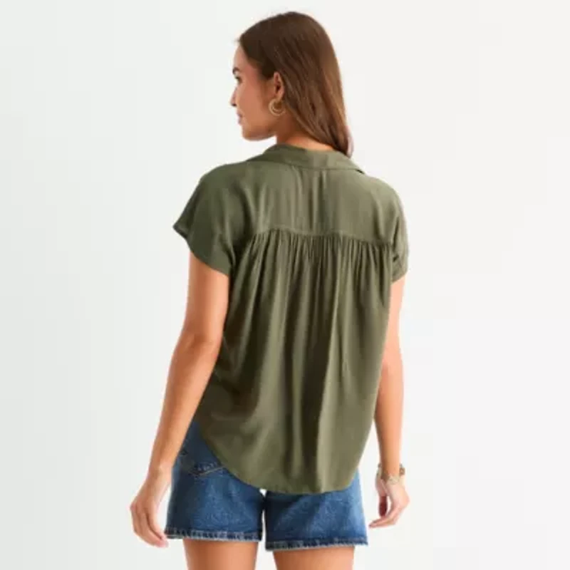 a.n.a Womens Short Sleeve Cap Regular Fit Tall Button-Down Shirt