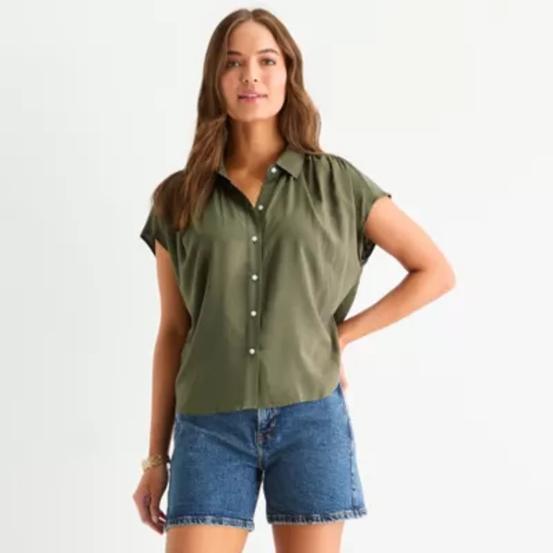 a.n.a Womens Short Sleeve Cap Regular Fit Tall Button-Down Shirt