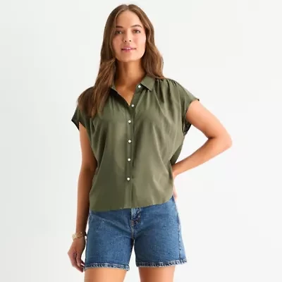 a.n.a Womens Short Sleeve Cap Regular Fit Tall Button-Down Shirt