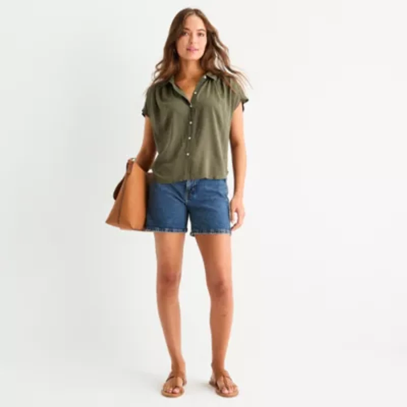 a.n.a Womens Short Sleeve Cap Regular Fit Tall Button-Down Shirt