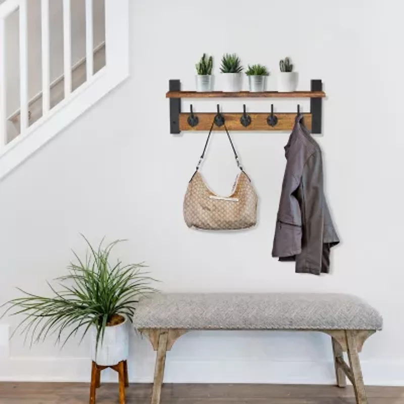 Sorbus 24" Floating 5 Hooks 1-Shelf with Baskets