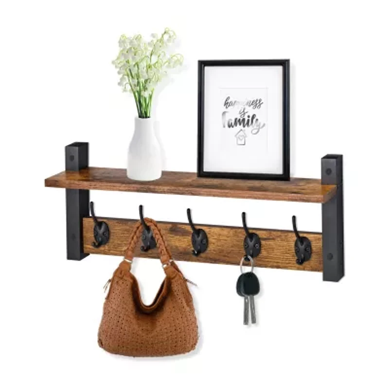 Sorbus 24" Floating 5 Hooks 1-Shelf with Baskets