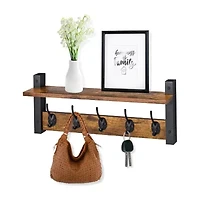 Sorbus 24" Floating 5 Hooks 1-Shelf with Baskets