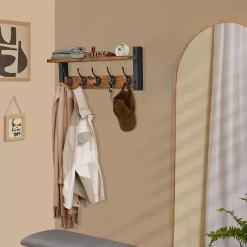 Sorbus 24" Floating 5 Hooks 1-Shelf with Baskets