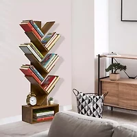 Sorbus 7-Tier Zigzag Tree Bookcase Shelf with Baskets
