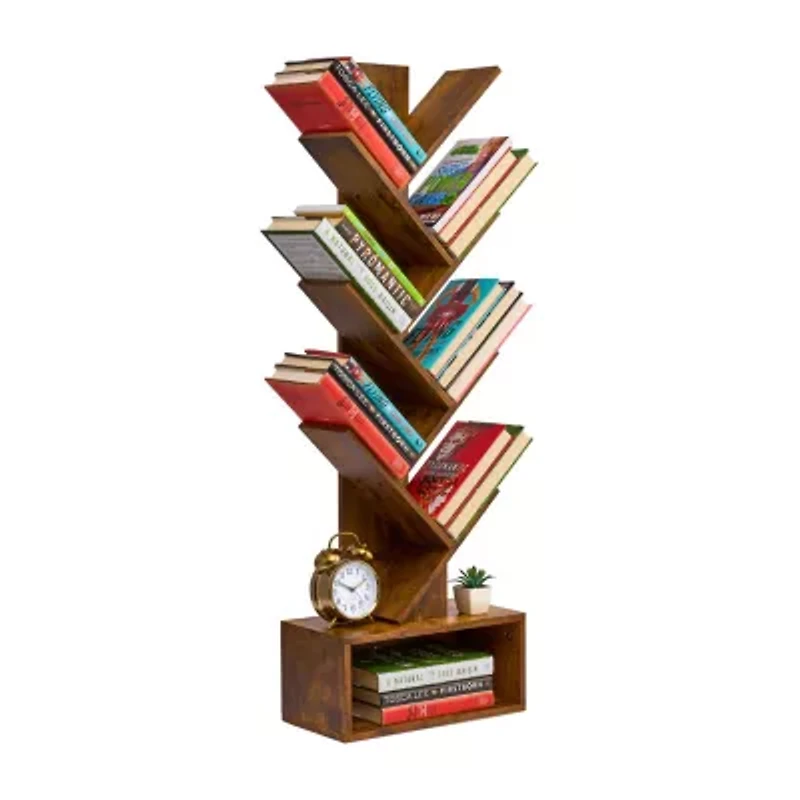 Sorbus 7-Tier Zigzag Tree Bookcase Shelf with Baskets