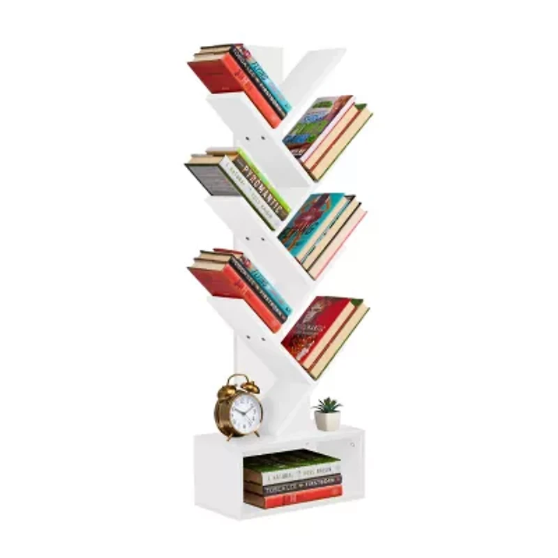 Sorbus 7-Tier Zigzag Tree Bookcase Shelf with Baskets