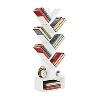 Sorbus 7-Tier Zigzag Tree Bookcase Shelf with Baskets