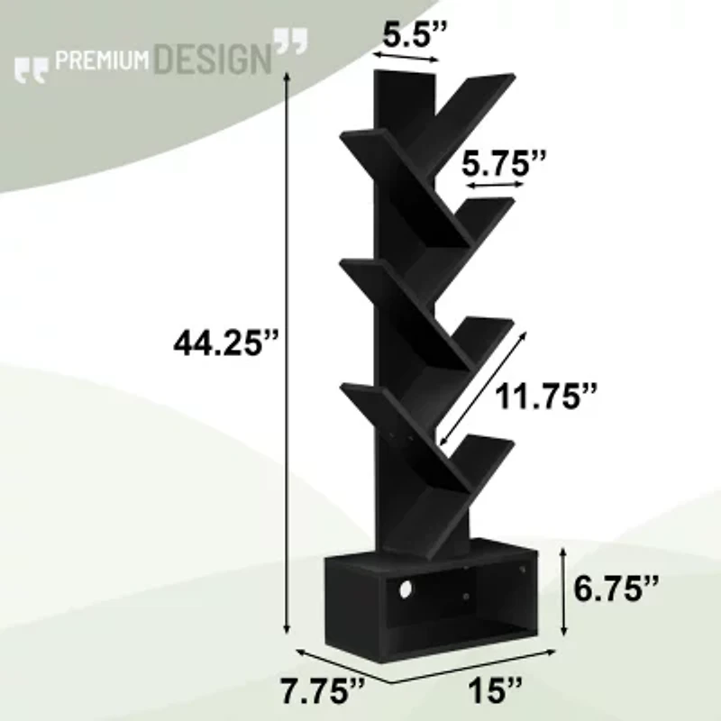 Sorbus 7-Tier Zigzag Tree Bookcase Shelf with Baskets