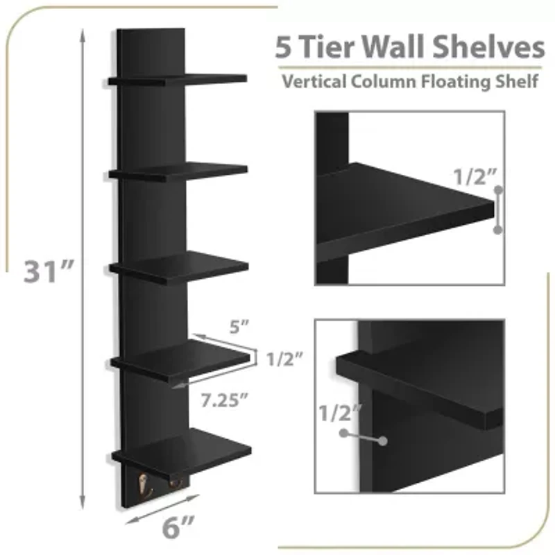 Sorbus 5 Tier Floating Hooks 10-Shelf with Baskets