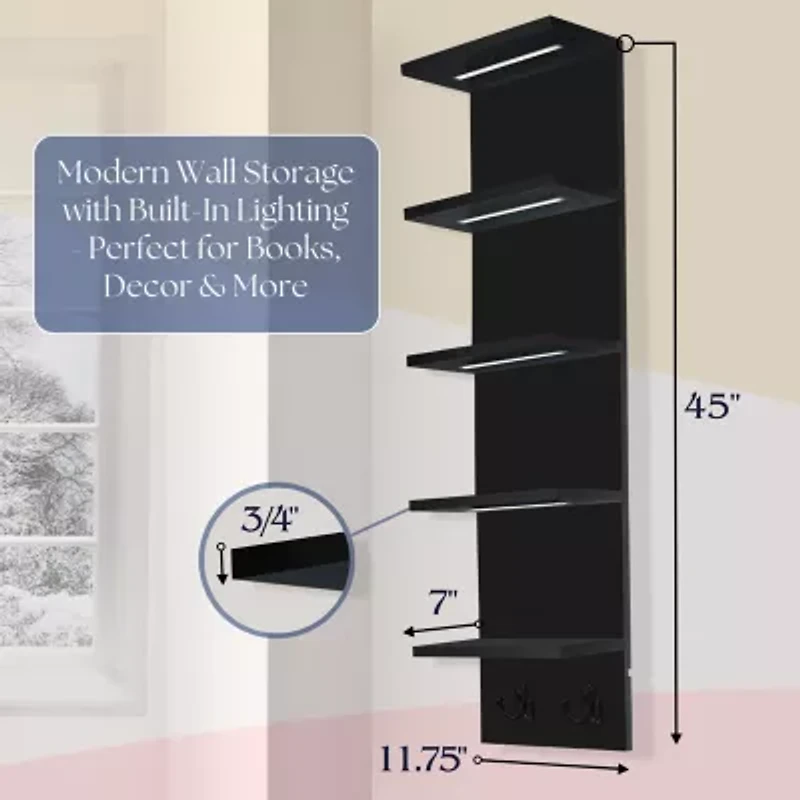 Sorbus Floating Led Lights 5-Shelf with Baskets