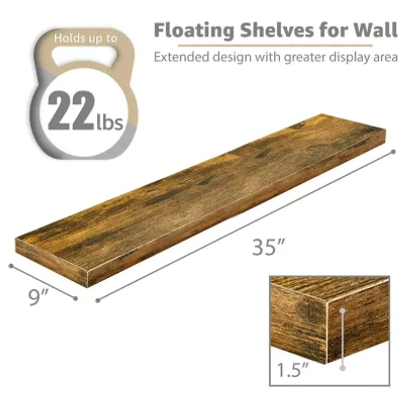 Sorbus 35" Floating Wall 2-Shelf with Baskets