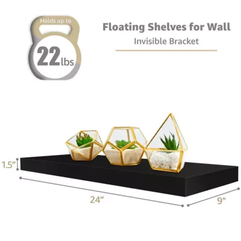 Sorbus 24" Floating Wood 4-Shelf with Baskets