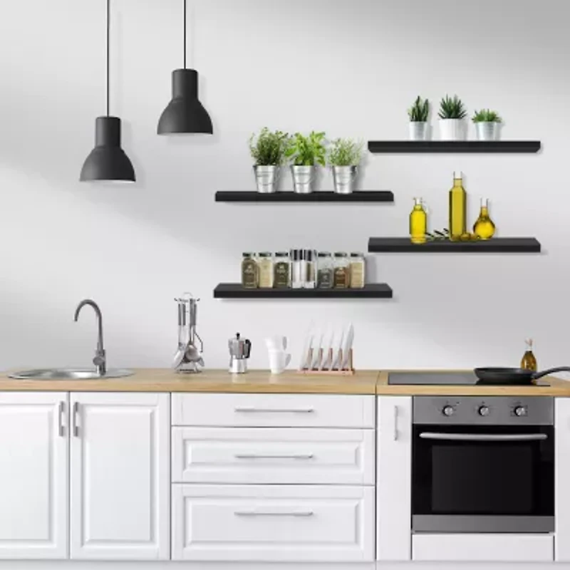 Sorbus 24" Floating Wood 4-Shelf with Baskets