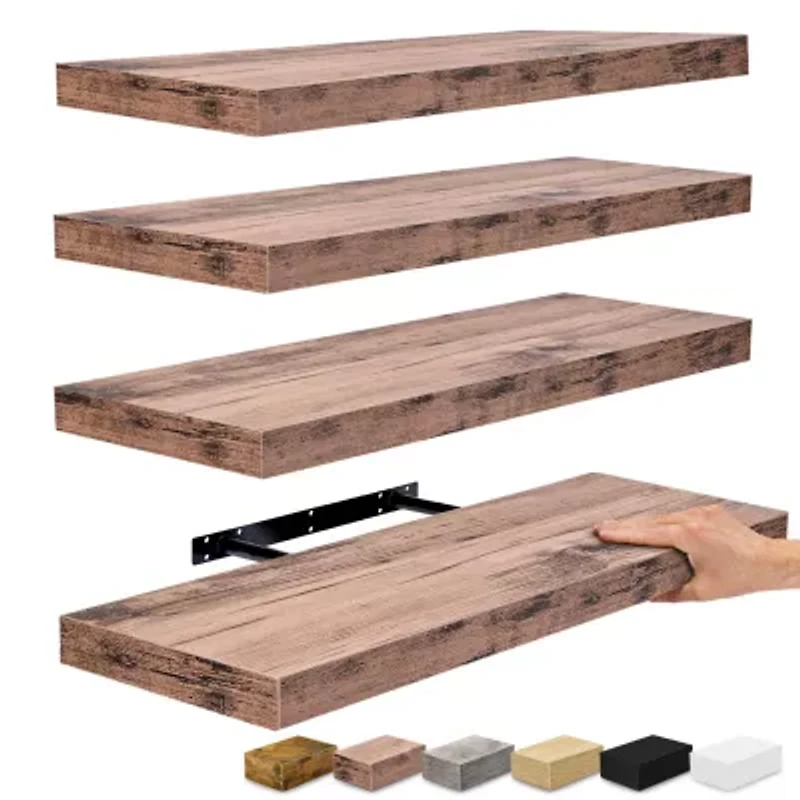 Sorbus 24" Floating Wood 4-Shelf with Baskets