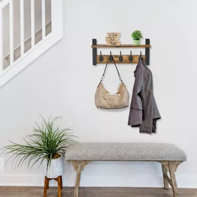 Sorbus 16" Floating Wall with 5 Hooks 1-Shelf Baskets