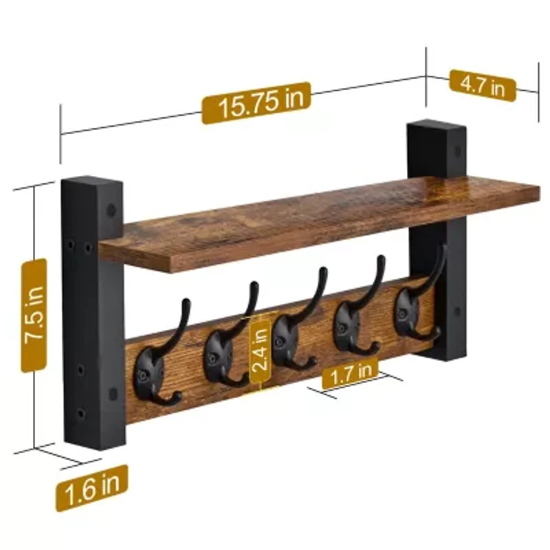 Sorbus 16" Floating Wall with 5 Hooks 1-Shelf Baskets