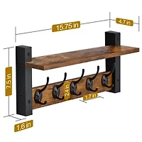 Sorbus 16" Floating Wall  with 5 Hooks 1-Shelf Baskets