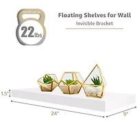 Sorbus 24" Floating Wood 4-Shelf with Baskets