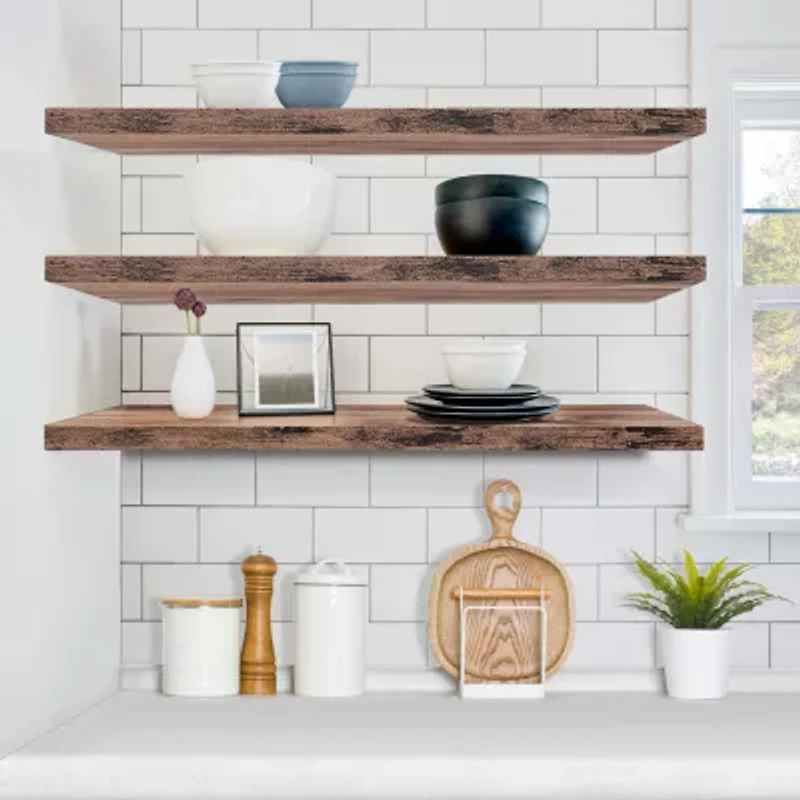 Sorbus 35" Floating 3-Shelf with Baskets