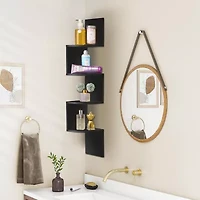Sorbus Zig Zag Floating Corner Book 5-Shelf with Baskets