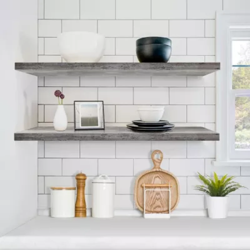 Sorbus 35" Floating Wall 2-Shelf with Baskets