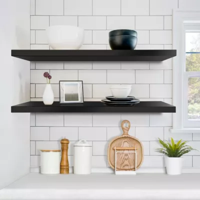Sorbus 35" Floating Wall 2-Shelf with Baskets