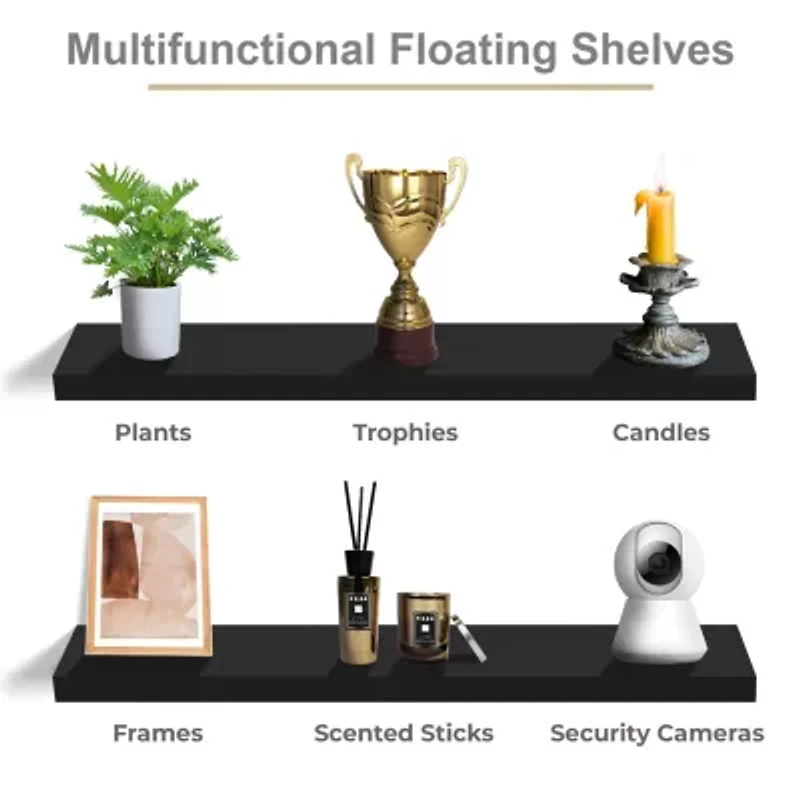 Sorbus 35" Floating Wall 2-Shelf with Baskets